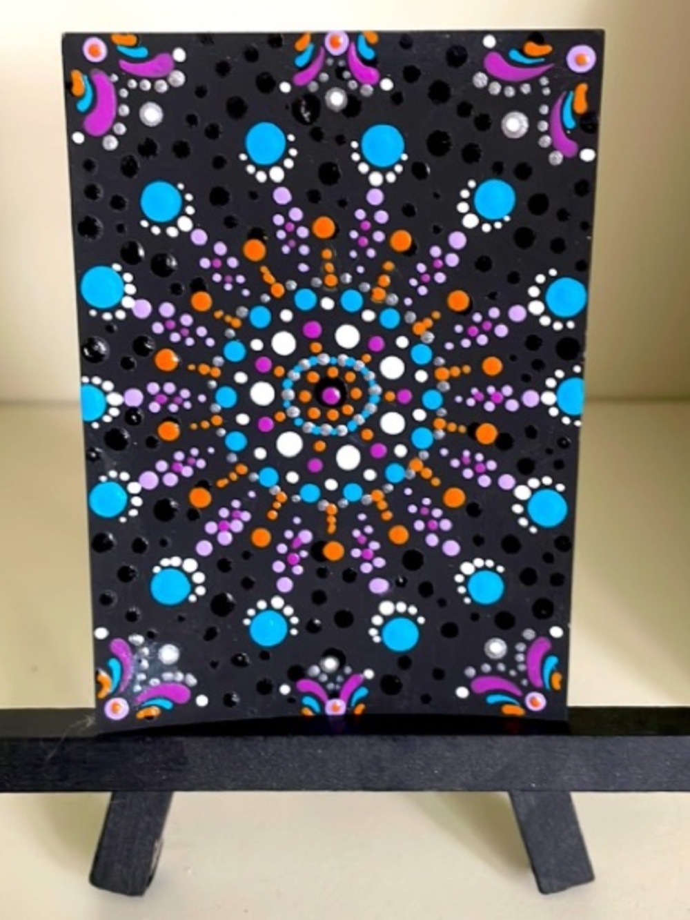 ACEO Original Painting Acrylic “Burst of Blue” Dot Mandala Signed Collectible